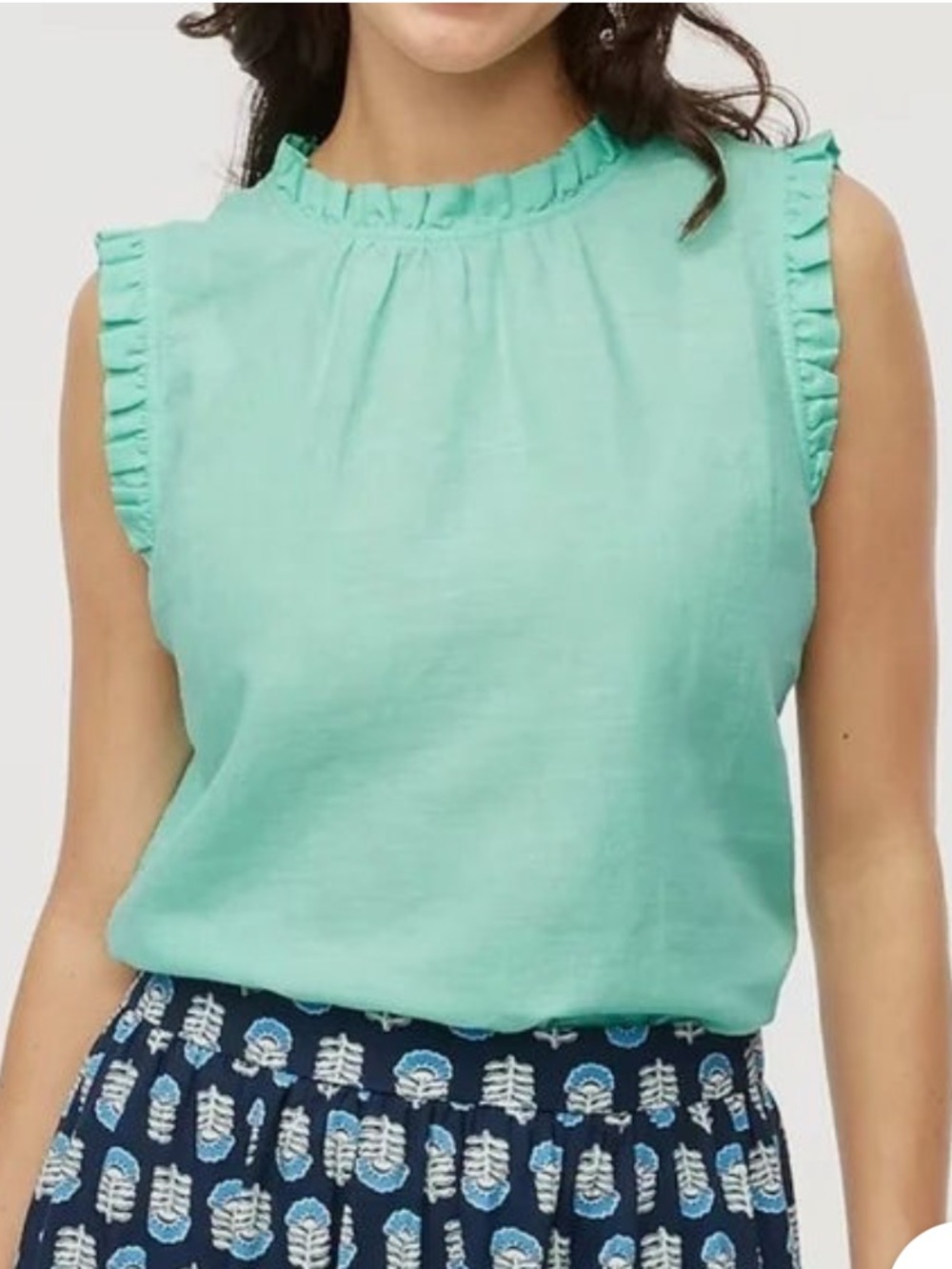J. Crew Factory Mint Green Linen Blend Ruffle Trim Sleeveless Top